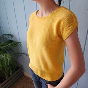 Vintage YELLOW Knit Summer Cotton Blend Short-Sleeve Sweater "Workshop" sz. Sm